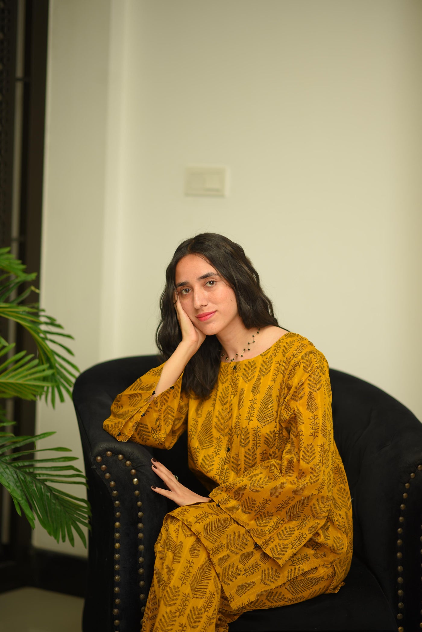 Mustard – Leaf Print Co-ord Set