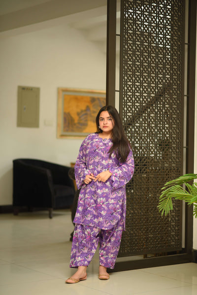 Bloom – Floral Round Kameez With Farshi Shalwar