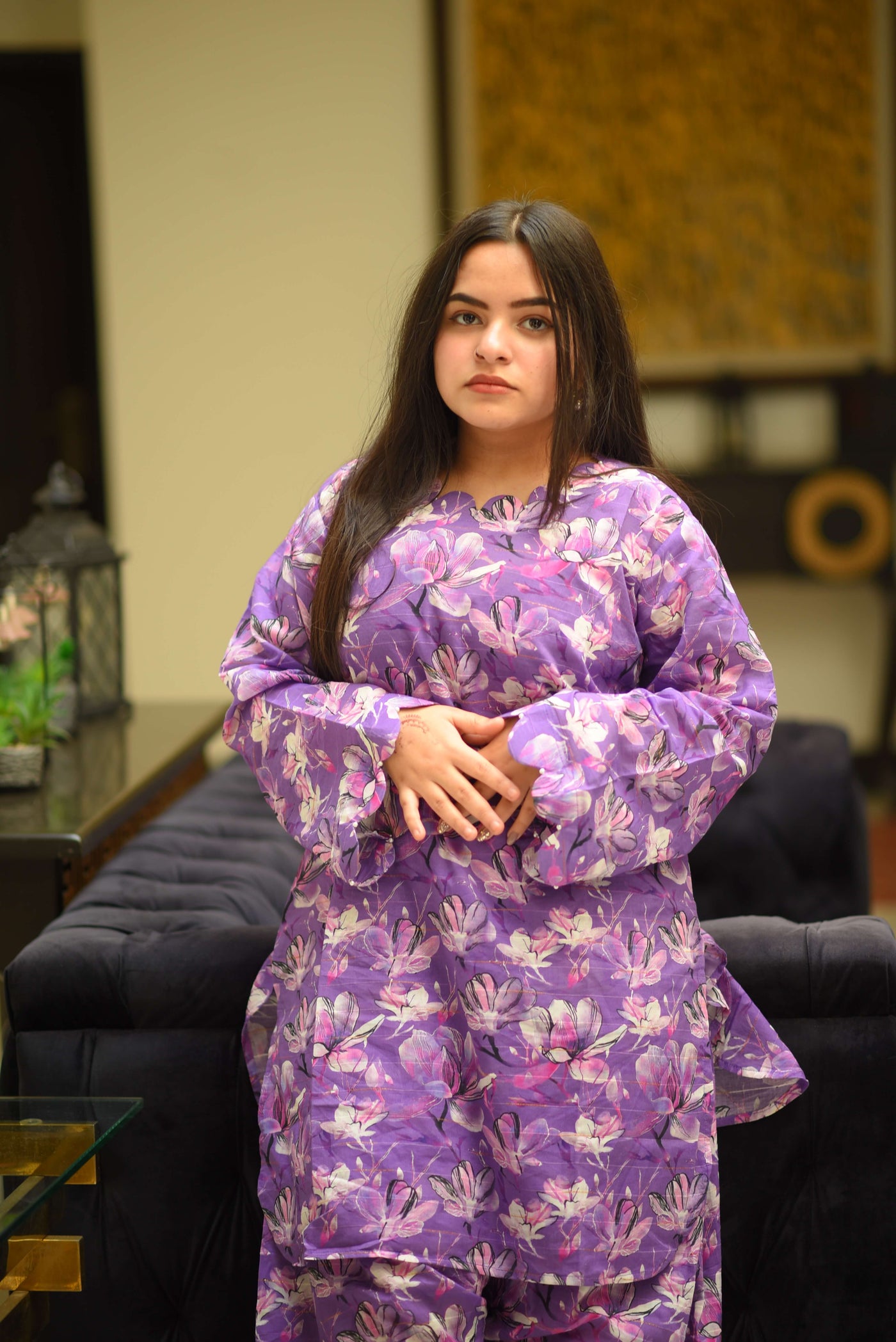 Bloom – Floral Round Kameez With Farshi Shalwar