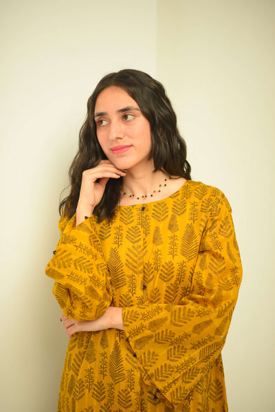 Mustard – Leaf Print Co-ord Set