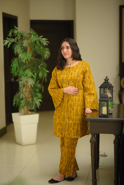 Mustard – Leaf Print Co-ord Set