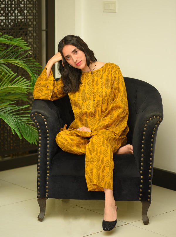 Mustard – Leaf Print Co-ord Set