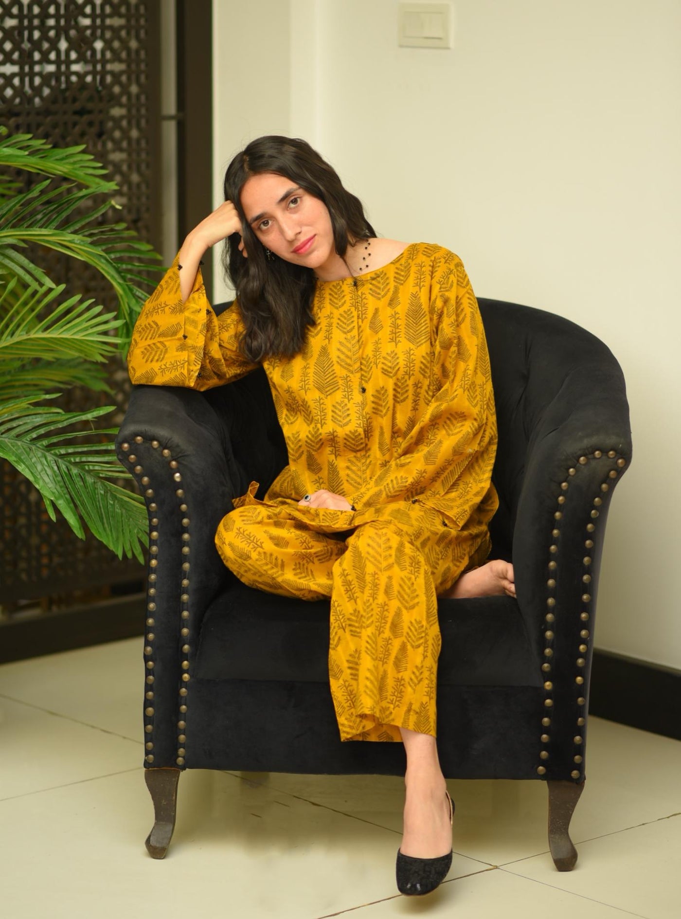 Mustard – Leaf Print Co-ord Set